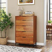 Load image into Gallery viewer, Mid Century Modern 5-Drawer Dresser, Wooden Chest of Drawers with Interlock System, Anti-Tip Kit &amp; Metal Legs for Bedroom, Living Room, Hallway