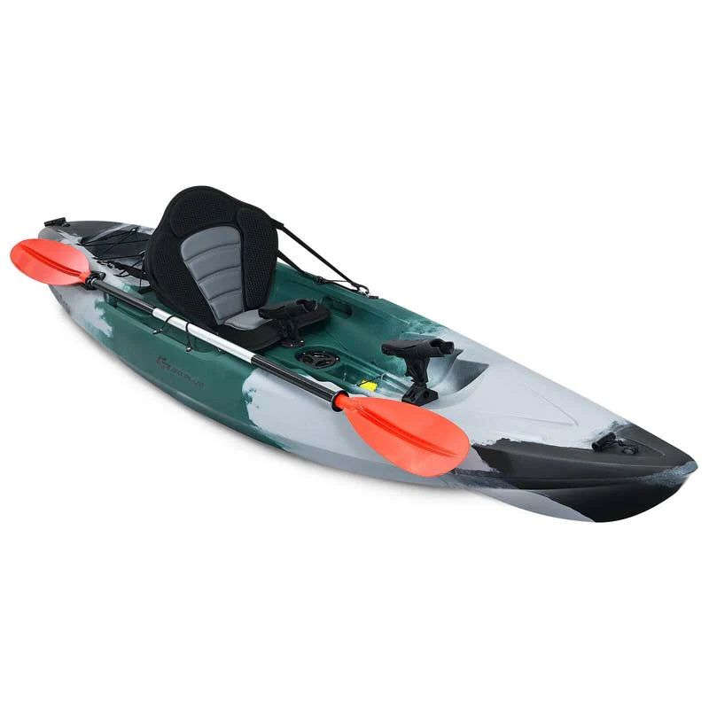 Sit-on-Top Fishing Kayak with Aluminum Paddle, 4 Fishing Rod Holders & Padded Seat, 9.7FT 1-Person Recreational Touring Kayak for Lake, River, Ocean