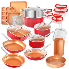 Load image into Gallery viewer, Gotham Steel 32 Pcs Pots and Pans Set Non Stick, Cookware Set with Bakeware and Premium Food Storage Set Nonstick Pots and Pans Set, Red