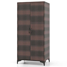 Load image into Gallery viewer, 62" Tall PE Rattan Wicker Wardrobe Closet Storage Cabinet with 2 Doors, Hanging Rod, 4 Storage Cubes, Metal Legs, Anti-tipping Device