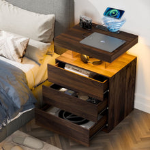 Load image into Gallery viewer, Hommpa LED Nightstand Wireless Charging Station USB Type C Outlets Bedside Table 3 Drawers Black Night Table Modern Smart Nightstand High Gloss End Side Table for Bedroom Furniture 26.8" Tall - Gray / Single