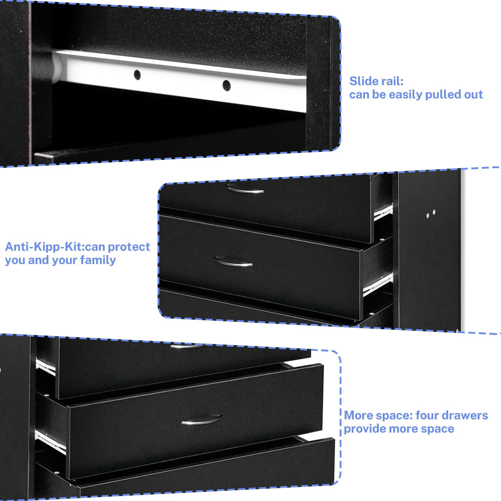 Segmart Black Chest of 4 Drawers, Wood Bedroom Furniture Chest Cabinet with Metal Handles for Kids Room