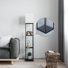 Load image into Gallery viewer, Modern Iron Shelf Floor Lamp with 3 - Way Dimmable LED Bulb, Shelves and White Shade for Living Room and Bedroom(Black)