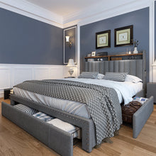 Load image into Gallery viewer, Enhomee Queen Bed Frame with 3 Storage Drawers Upholstered Queen Size Bed Frame with Headboard Noise Free Platform Bed with Metal Frame &amp; Wood Slats Support Beige Bedroom Furniture for Adults Clothes