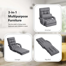 Load image into Gallery viewer, Folding Lazy Sofa Floor Chair with 6-Position Adjustable Backrest, Lumbar Pillow &amp; Armrests, Indoor Chaise Lounge Sofa for Gaming, Living Room
