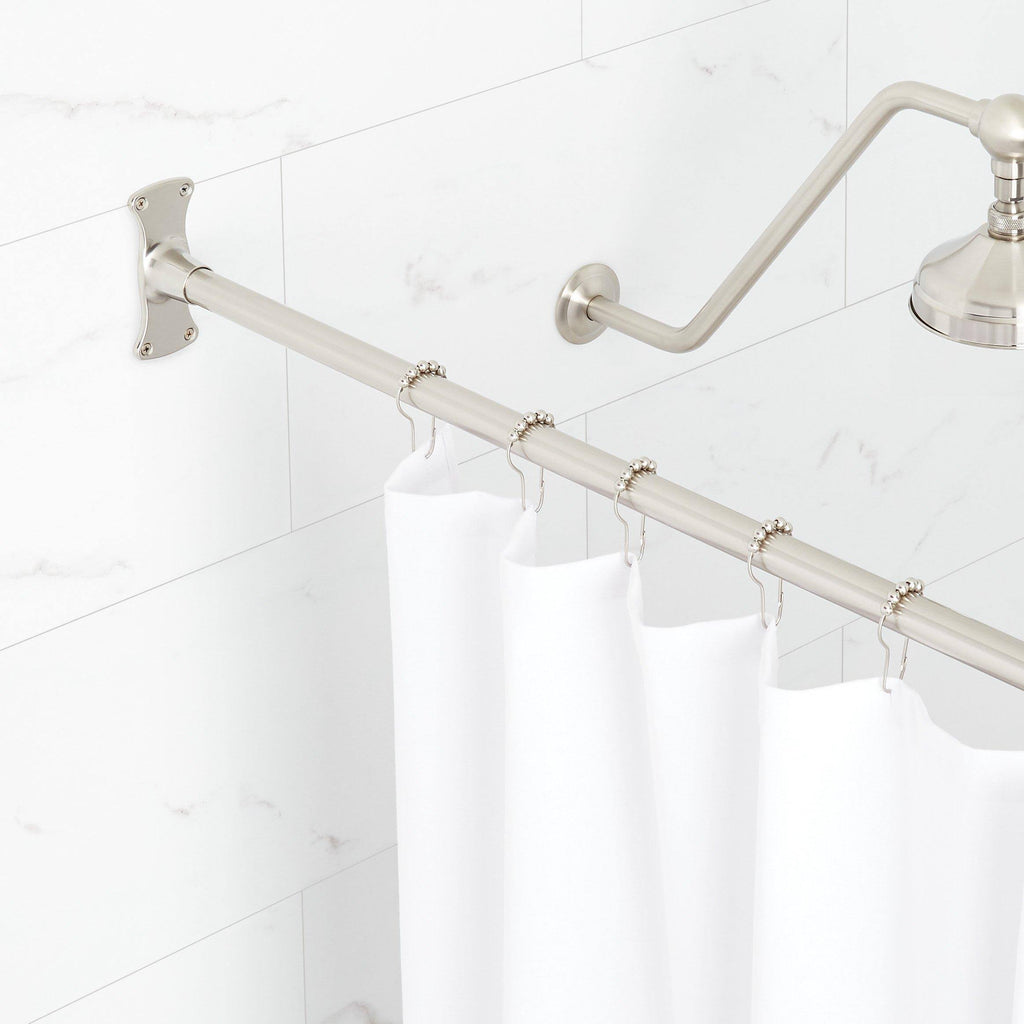 Signature Hardware 60" Brass Straight Shower Curtain Rod Finish: Brushed Nickel