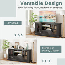Load image into Gallery viewer, 62" Farmhouse TV Stand for 70 Inch TVs, Tall Media Console Table with 2 Glass Doors, Cubbies &amp; Drawer, Storage Cabinet for Living Room