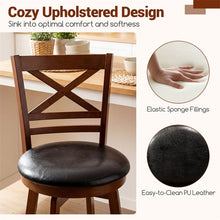 Load image into Gallery viewer, Set of 2 Swivel Counter Height Bar Stools, 25" Rubber Wood Barstools with High Back, Footrest &amp; Faux Leather Upholstered Seat for Kitchen Island