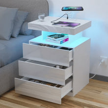 Load image into Gallery viewer, Hommpa LED Nightstand Wireless Charging Station USB Type C Outlets Bedside Table 3 Drawers Black Night Table Modern Smart Nightstand High Gloss End Side Table for Bedroom Furniture 26.8" Tall - Gray / 2 Pack