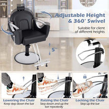 Load image into Gallery viewer, Reclining Barber Chair, 360° Swivel Salon Chair with Heavy Duty Hydraulic Pump, Adjustable Height &amp; Headrest for Hair Styling, Makeup, Tattoo