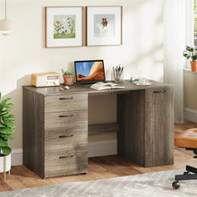 Load image into Gallery viewer, 53" Computer Desk with 4 Storage Drawers &amp; Cabinet, Home Office Desk w/ Charging Station, Adjustable Shelf &amp; Cable Management for Study, Makeup