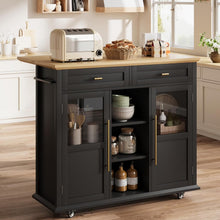 Load image into Gallery viewer, WALYWIK Foldable Kitchen Island Cart with Wheels, 2 Glass Doors, Spice Rack &amp; Towel Holder - Compact Mobile Storage Cart for Small Kitchens, Dining Rooms, Camping &amp; Rvs - Grey - White