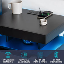 Load image into Gallery viewer, Hommpa LED Nightstand Wireless Charging Station USB Type C Outlets Bedside Table 3 Drawers Black Night Table Modern Smart Nightstand High Gloss End Side Table for Bedroom Furniture 26.8" Tall