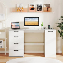 Load image into Gallery viewer, 53" Computer Desk with 4 Storage Drawers &amp; Cabinet, Home Office Desk w/ Charging Station, Adjustable Shelf &amp; Cable Management for Study, Makeup - Grey