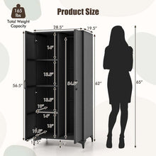 Load image into Gallery viewer, 62" Tall PE Rattan Wicker Wardrobe Closet Storage Cabinet with 2 Doors, Hanging Rod, 4 Storage Cubes, Metal Legs, Anti-tipping Device