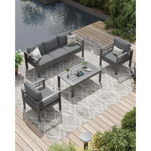 AECOJOY Aluminum Patio Furniture Set, 4 Pieces Outdoor Sectional Sofa Set, Dark Gray