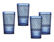 Load image into Gallery viewer, Godinger Highball Drinking Glasses, Tall Glass Cups, Vintage Decor, Water Glasses, Cocktail Glasses Claro Collection, Large 17oz, Blue, Set of 4