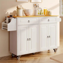 Load image into Gallery viewer, Lofka 52 - Inch Kitchen Island with Storage on Wheels with Wood Drop Leaf, Ideal for Small Kitchens - Retro