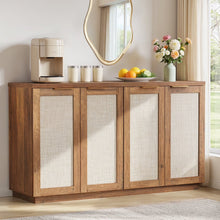 Load image into Gallery viewer, Hommpa Sideboard Buffet Cabinet Rattan Kitchen Storage Organizer with 5 - Position Adjustable Shelf &amp; 2 Doors Boho Farmhouse Accent Cabinets TV Console for Living Dining Room Coffee Bar
