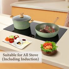 Load image into Gallery viewer, Kitchen Academy 17 Pieces Induction Cookware Set with Griddle, Green Granite Pots and Pans Set Non Stick, Healthy Nonstick Cooking Pans Set