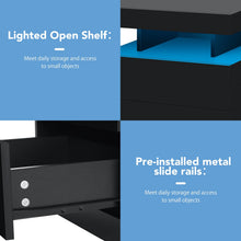 Load image into Gallery viewer, Hommpa LED Nightstand Wireless Charging Station USB Type C Outlets Bedside Table 3 Drawers Black Night Table Modern Smart Nightstand High Gloss End Side Table for Bedroom Furniture 26.8" Tall