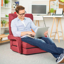 Load image into Gallery viewer, Folding Lazy Sofa Floor Chair with 6-Position Adjustable Backrest, Lumbar Pillow &amp; Armrests, Indoor Chaise Lounge Sofa for Gaming, Living Room