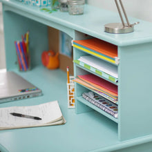 Load image into Gallery viewer, Guidecraft Kids Media Desk and Chair Set - Gray: Kids Desk and Chair Set, Study Table for Kids with Hutch and Shelf, Wood Bedroom Furniture Set