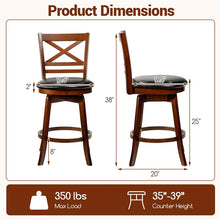 Load image into Gallery viewer, Set of 2 Swivel Counter Height Bar Stools, 25" Rubber Wood Barstools with High Back, Footrest &amp; Faux Leather Upholstered Seat for Kitchen Island