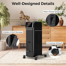 Load image into Gallery viewer, 1500W Oil Filled Radiator Heater with Remote Control, Adjustable Thermostat, 24H Timer &amp; 3 Modes, Portable Electric Space Heater for Home Office