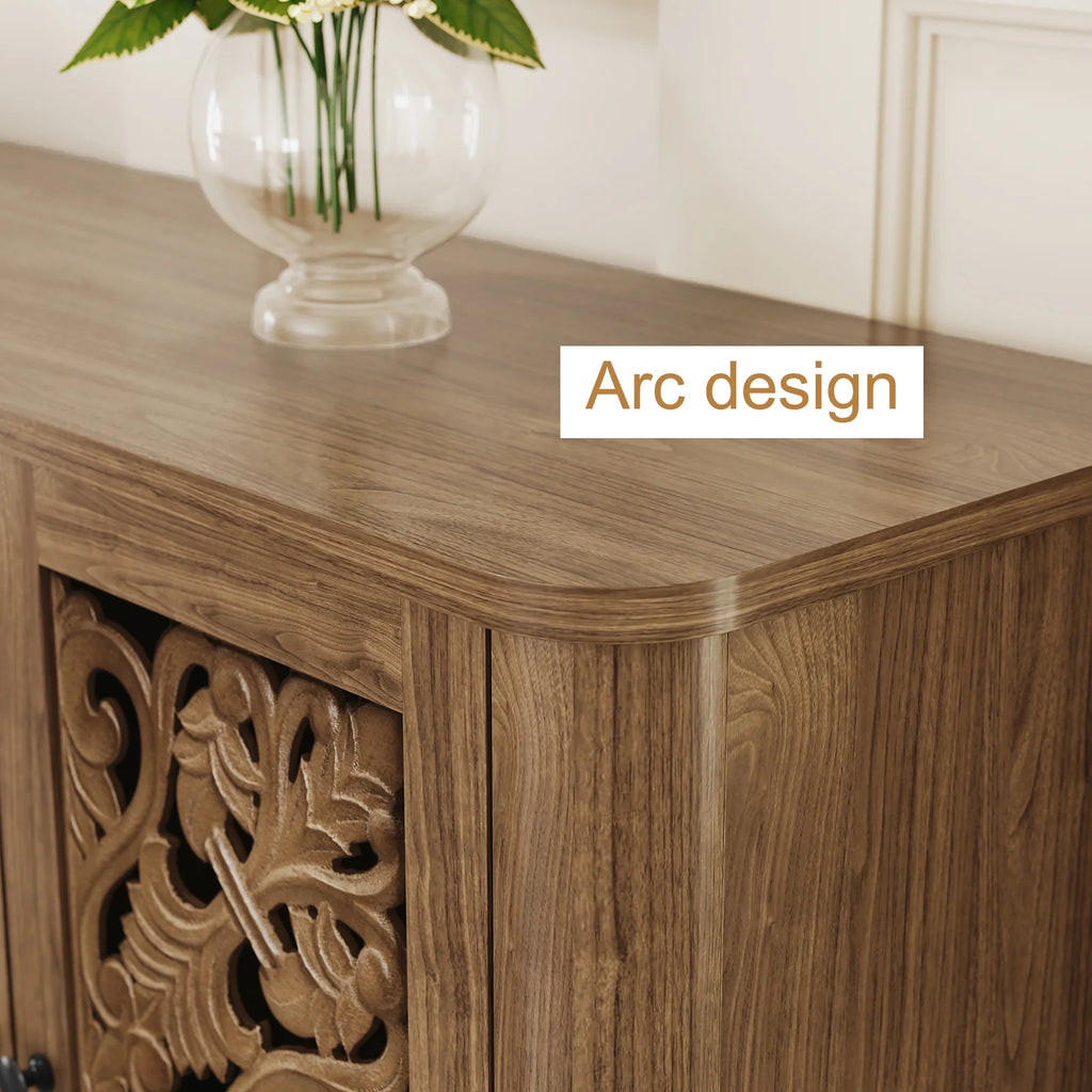 HLR 48" Accent Cabinet with 4 Doors, Vintage Hollow Carving Storage Credenza, Sideboards and Buffets Cabinet for Living Room, Kitchen, Dining Room, Entryway