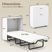 Load image into Gallery viewer, Cot Size Murphy Cabinet Bed with Mattress, 2-in-1 Folding Rollaway Guest Bed into Storage Cabinet with Lockable Wheels for Home Office