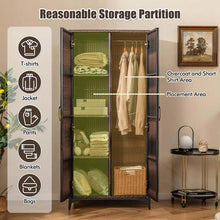 Load image into Gallery viewer, 62" Tall PE Rattan Wicker Wardrobe Closet Storage Cabinet with 2 Doors, Hanging Rod, 4 Storage Cubes, Metal Legs, Anti-tipping Device