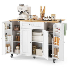 Load image into Gallery viewer, Noelse Kitchen Island with Storage, Island Table for Kitchen with Drop Leaf, Spice Rack, Towel Bar for Small Kitchens, White