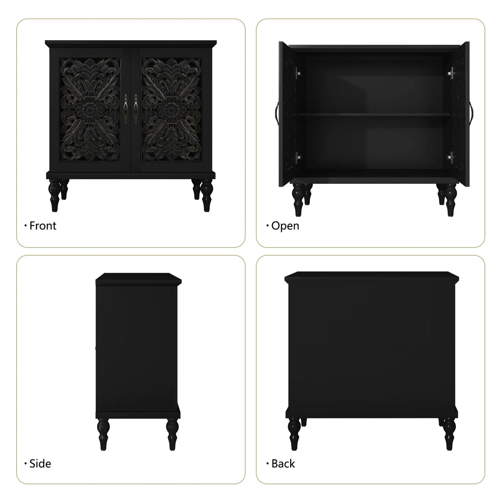 HLR 48" Accent Cabinet with 4 Doors, Vintage Hollow Carving Storage Credenza, Sideboards and Buffets Cabinet for Living Room, Kitchen, Dining Room, Entryway