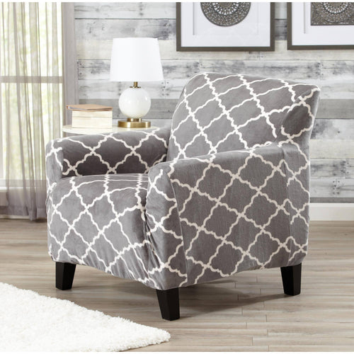 Great Bay Home Velvet Plush Form Fit Stretch Chair Slipcover - Gray