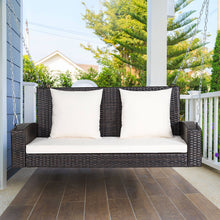 Load image into Gallery viewer, Costway 2-Person Patio Rattan Hanging Porch Swing Bench Chair Cushion Turquoise, Blue