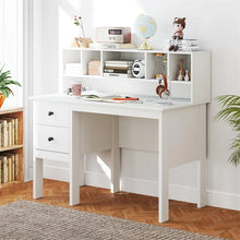 Load image into Gallery viewer, 48" Home Office Desk with Power Outlets, USB &amp; Type-C Charging Station, Modern Writing Desk w/ 5-Cubby Hutch &amp; Drawers for Study Makeup Vanity