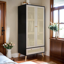 Load image into Gallery viewer, GOMYHOME Accent Cabinet with Rattan Doors &amp; Drawer, Modern Storage Armoire for Living Room, Bedroom, Natural Wood Finish