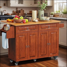 Load image into Gallery viewer, Lofka 52 - Inch Kitchen Island with Storage on Wheels with Wood Drop Leaf, Ideal for Small Kitchens