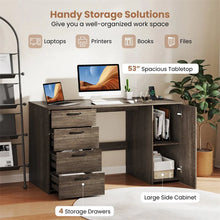 Load image into Gallery viewer, 53" Computer Desk with 4 Storage Drawers &amp; Cabinet, Home Office Desk w/ Charging Station, Adjustable Shelf &amp; Cable Management for Study, Makeup