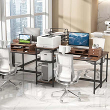 Load image into Gallery viewer, 97" Extra Long 2-Person Computer Desk with Power Outlet and Printer Stand, Home Office Computer Workstation Double Gaming Table