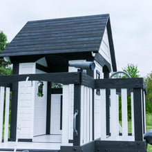 Load image into Gallery viewer, Backyard Discovery Canyon Creek Cedar Wood Swing Set with Wave Slide. Clubhouse. Play Kitchen. Picnic Area. Belt Swings. Web Swing. Rock Wall. Balconies. Playhouse. Step Ladder. Outdoor Playset