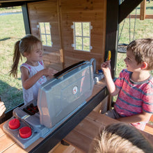 Load image into Gallery viewer, Backyard Discovery Canyon Creek Cedar Wood Swing Set with Wave Slide. Clubhouse. Play Kitchen. Picnic Area. Belt Swings. Web Swing. Rock Wall. Balconies. Playhouse. Step Ladder. Outdoor Playset