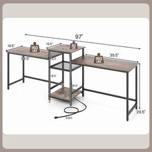 Load image into Gallery viewer, 97" Extra Long 2-Person Computer Desk with Power Outlet and Printer Stand, Home Office Computer Workstation Double Gaming Table