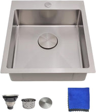 Load image into Gallery viewer, 17" Drop-In Bar Sink, 18 Gauge Stainless Steel Single Bowl Kitchen Sink, 17"x19"x6" Brushed Finish for RV, Prep or Outdoor Use