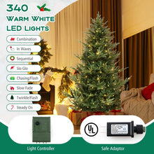 Load image into Gallery viewer, 6/7/8 FT Pre-Lit Artificial Christmas Tree, Hinged Xmas Tree with 240/340/450 Warm White LED Lights, 8 Lighting Modes, 778/1090/1480 Branch Tips