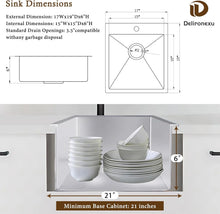 Load image into Gallery viewer, 17 in Bar Sink Drop in - Small Kitchen Sink, Modern 18 Gauge Stainless Steel Sink with Brushed Finish, 17"x19"x6" Single Bowl Kitchen Sinks for RV, Prep, and Outdoor Use