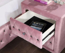 Load image into Gallery viewer, Glam Pink Upholstered Tufted Velvet Like Fabric 4pc Full Size Bed Set Dresser Mirror Nightstand Bedroom Furniture