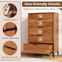 Load image into Gallery viewer, Mid Century Modern 5-Drawer Dresser, Wooden Chest of Drawers with Interlock System, Anti-Tip Kit &amp; Metal Legs for Bedroom, Living Room, Hallway