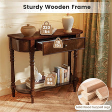 Load image into Gallery viewer, 36" 2-Tier Retro Console Table with Storage Drawer &amp; Open Shelf, Solid Wood Narrow Entryway Sofa Table for Living Room, Foyer &amp; Hallway